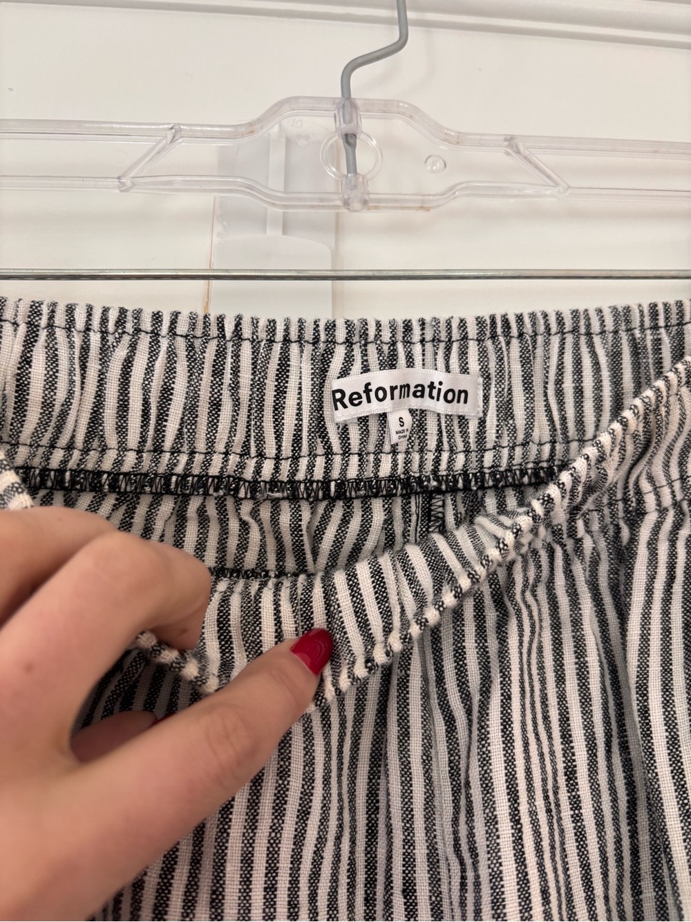 Reformation Light Gray Pinstripe Wide-Leg Pull-On Pants - Picture 4 of 5